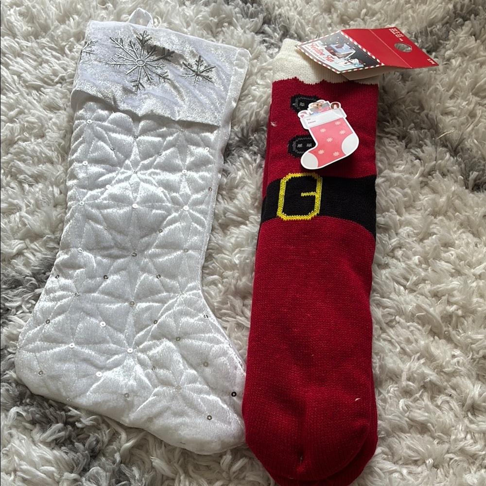 Festive White and Red Christmas Stockings